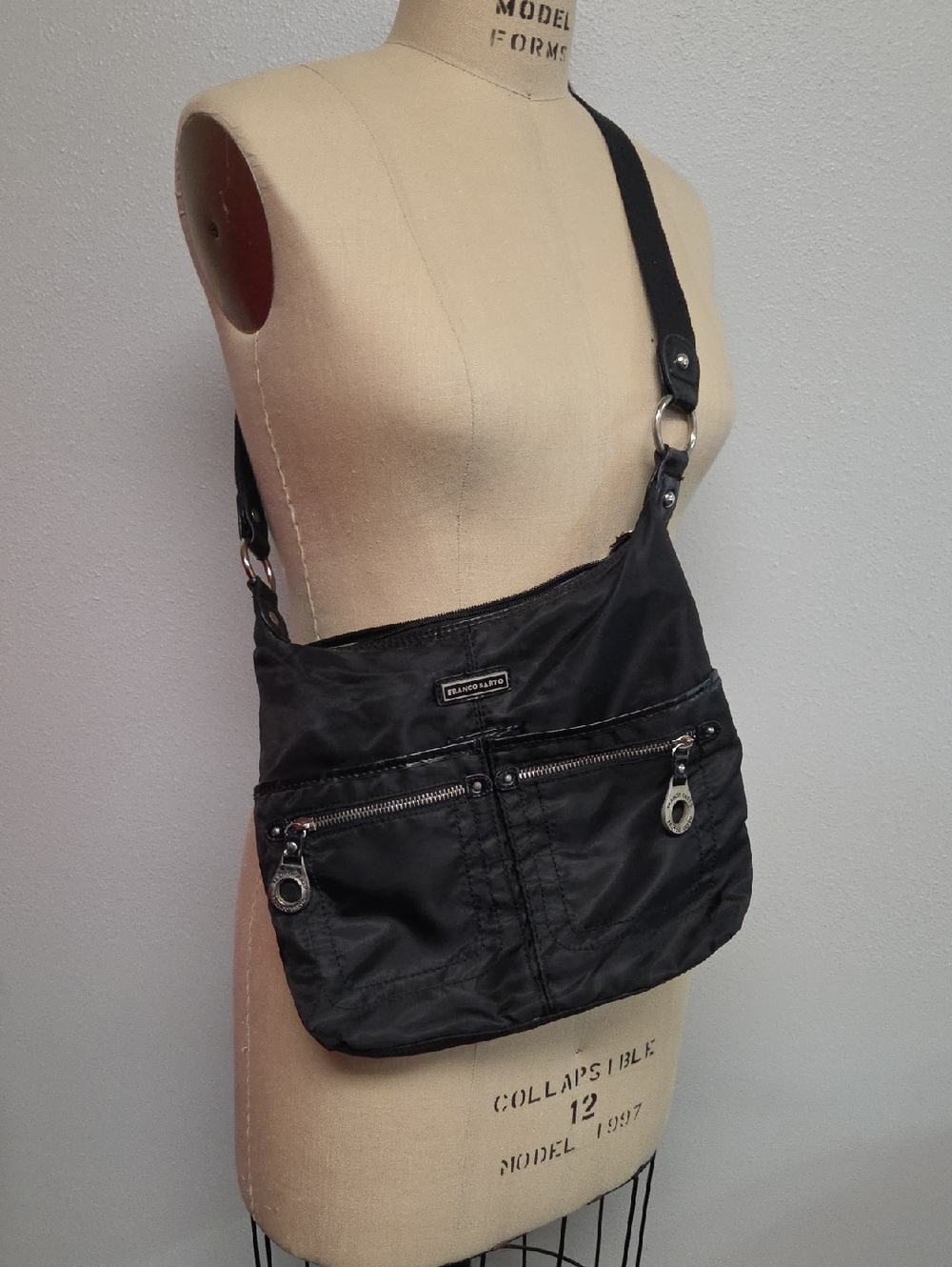 Franco Sarto Black Nylon Crossbody with Silver Hardware